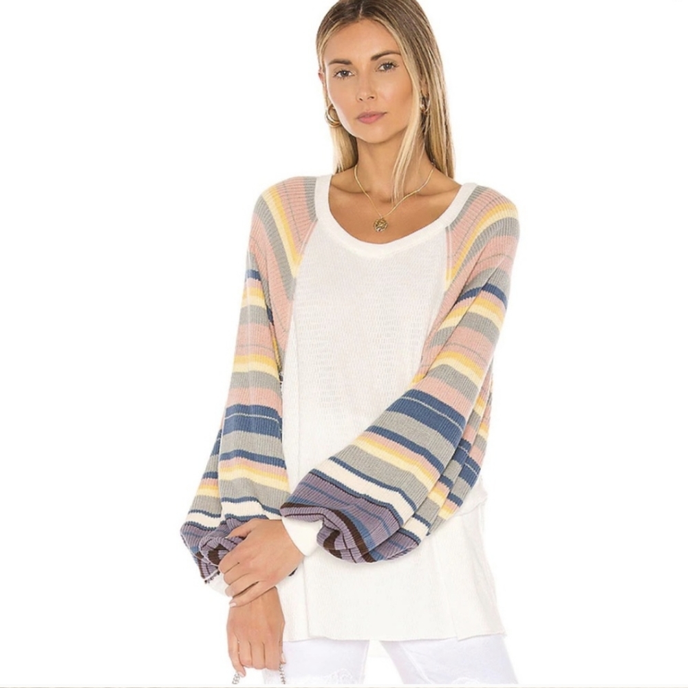 FP Free People Rainbow Dreams Thermal Oversized Slouchy Balloon Sleeve Top Small